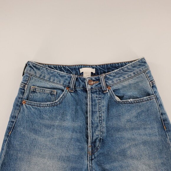 H&M Conscious Cropped Straight Jeans Womens Size 6 Blue Button Front - Picture 2 of 6